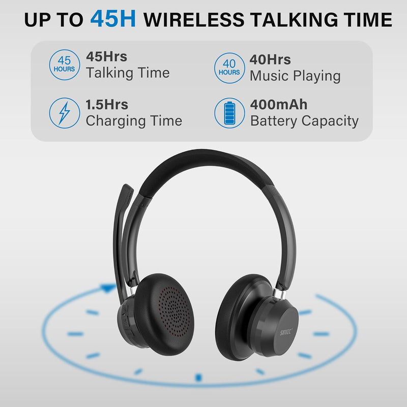 SUNITEC Bluetooth Headset mit Mikrofon: Noise Cancelling - USB Bluetooth Adapter - 45H Stunden Sprec