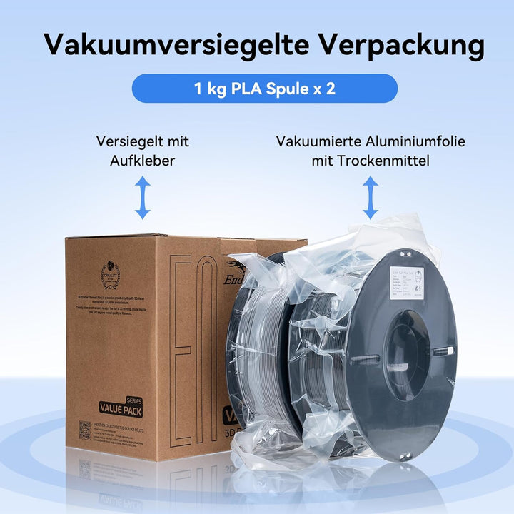 Creality Ender PLA Filament 12er-Pack 1,75mm – Je 2× Schwarz, Weiss, Grau, Blau, Rot, Gelb – Für 3D-