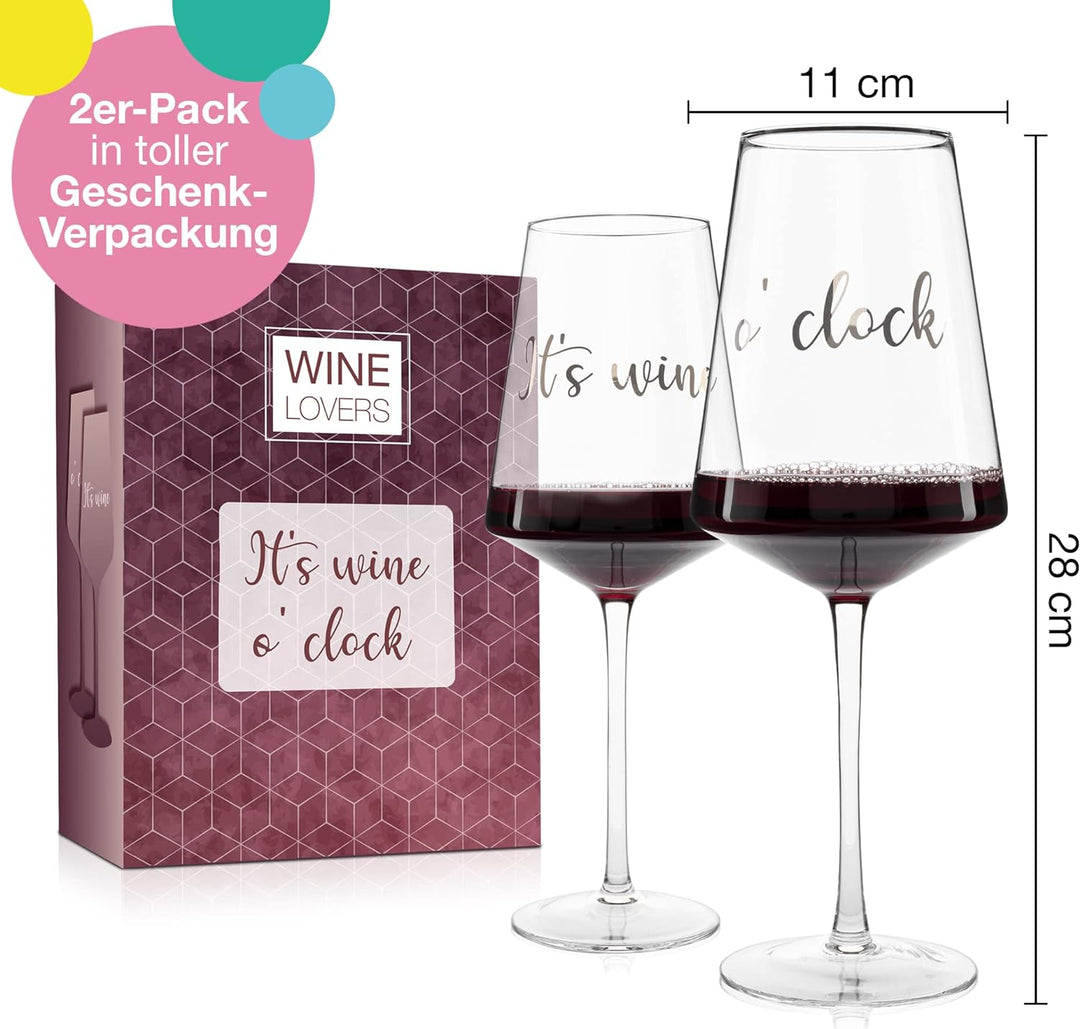 ILP 2er Set XXL Weinglas 750 ml - It's wine o'clock Geschenkset Wein Geschenk mit witzigem Weinglas