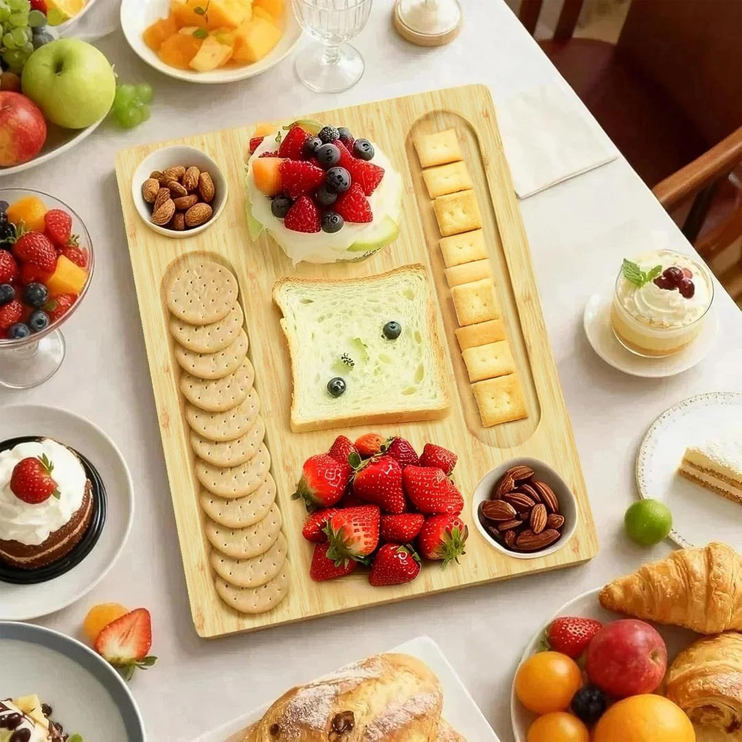 Bambus-Käsebrett, Charcuterie-Platte, Serviertablett für Käse, Obst, Gemüse und Fleisch, ideal für J