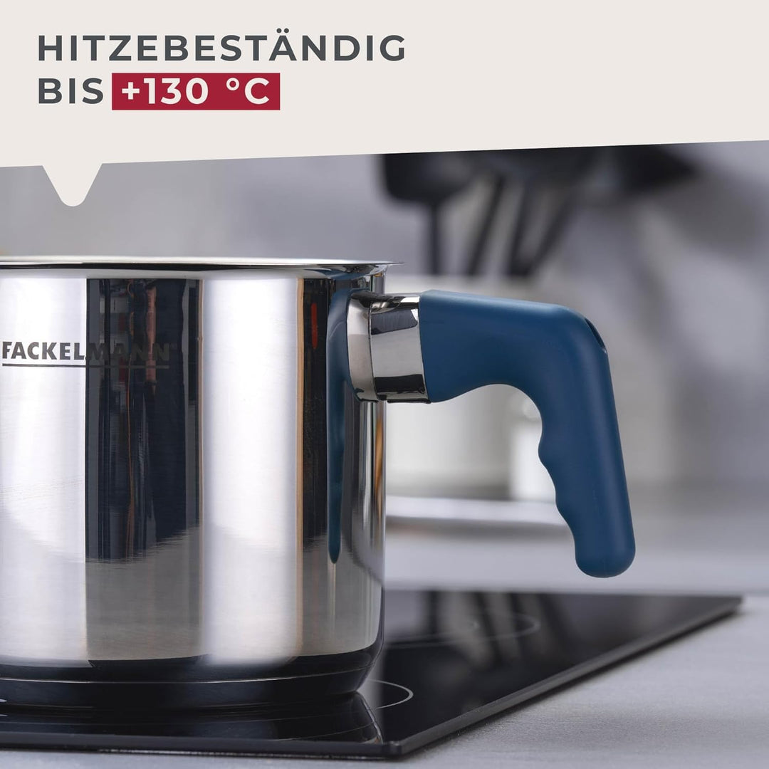 Fackelmann Milchtopf Essential Ø 14 cm aus Edelstahl mit ergonomischem Bakelit-Griff und praktischer