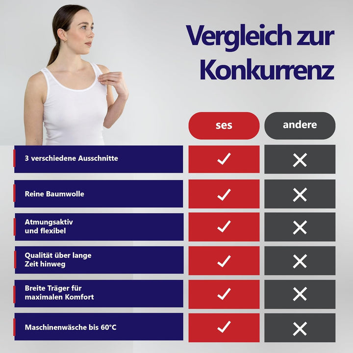 SES Unterhemden Damen 3er-Pack aus 100% Baumwolle/Unterhemd Damen mit weicher Feinripp-Qualität/Unte