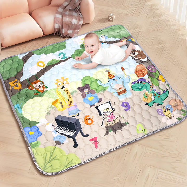 Faltbare Baby Spielmatte Krabbelmatte - Wasserdichte Rutschfester Krabbeldecke, 127x127cm Tiere Zahl