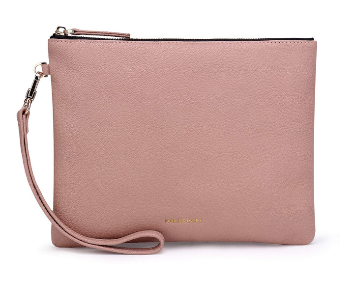 Doris&Jacky Damen Echtes Leder Clutch Schaffell Geldbörse Abendtasche mit Handschlaufe Pink-ziegenfe
