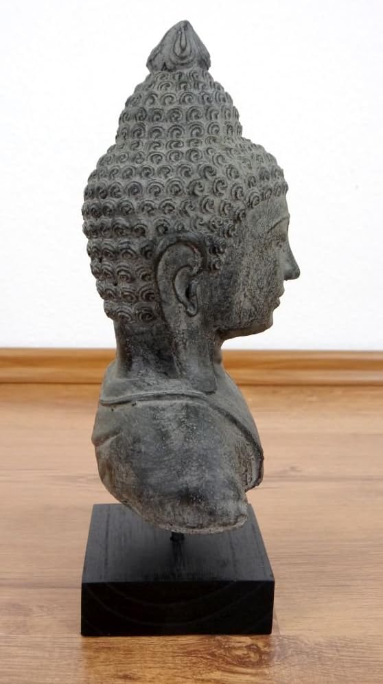 livasia Buddha Steinbüste, Buddhaskulptur, Dekofigur, Steinfigur (grau/gross) Grau / Gross, Grau / G