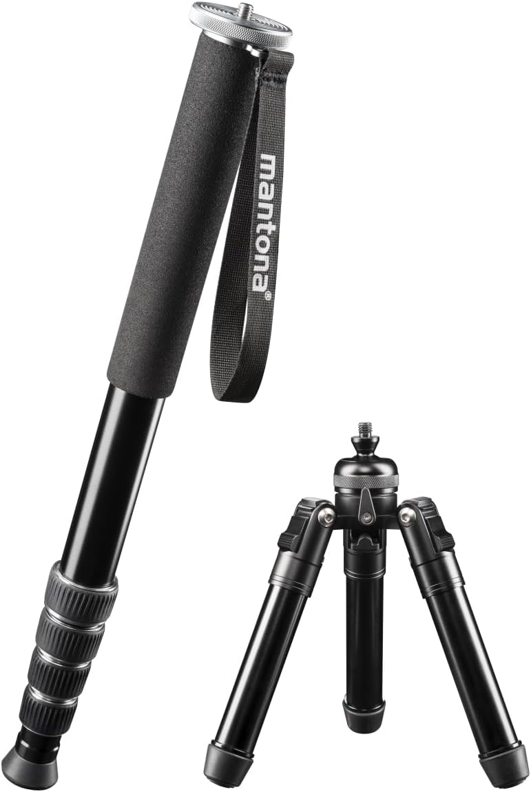 Mantona 19879 Video-Einbein-Stativ Dolomit Mono mit Video Neiger für stabilisiertes Filmen
