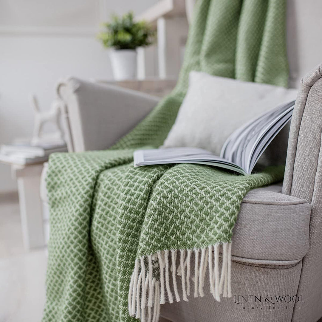 Linen & Cotton Warme Weiche Decke Wolldecke Wohndecke Kuscheldecke Sofia mit Fransen -100% Reine Neu