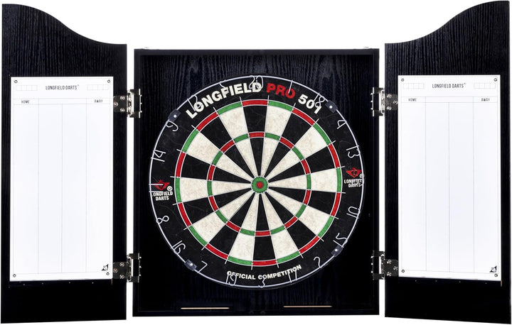 Engelhart Holz Dartschrank, sisal Dartscheibe, inbegriffen 6 Darts 18gr und Zubehör (Schwarz), Schwa