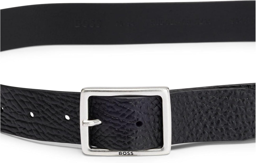 BOSS Herren Rudolf-Gr Sz35 Gürtel aus genarbtem Leder mit Rahmen-Schliesse, 105 Black1