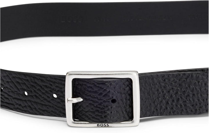 BOSS Herren Rudolf-Gr Sz35 Gürtel aus genarbtem Leder mit Rahmen-Schliesse, 105 Black1