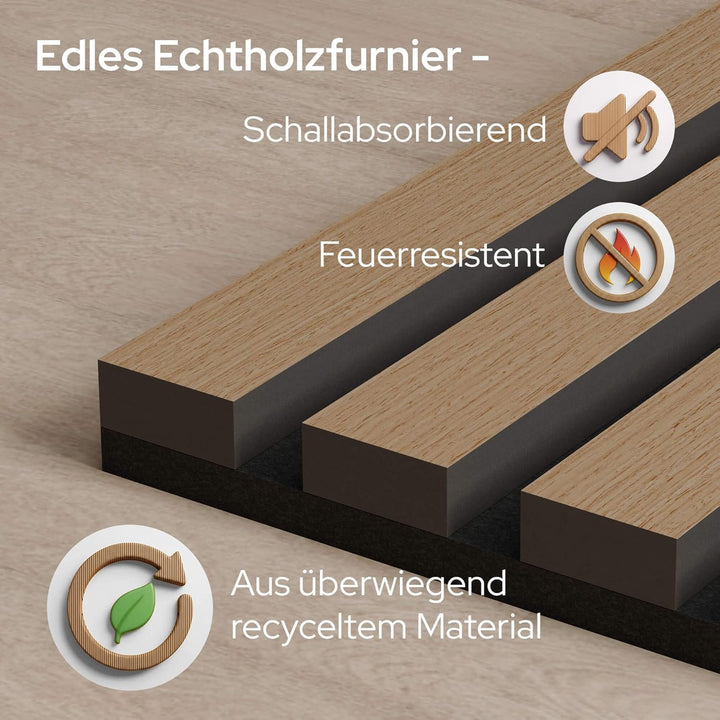Arebos Akustikpaneele 120x60 cm | Lamellenwand in Holzoptik für Wand & Decke | modernes Wandpaneel m