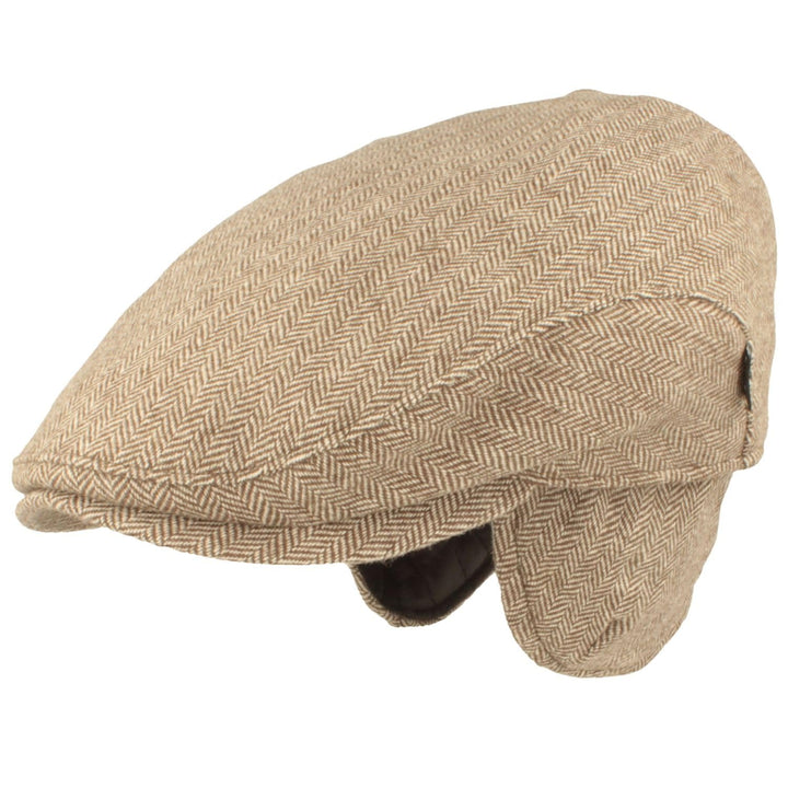 Breiter Herren Winter Schiebermütze mit Ohrenklappen Flatcap Schirmmütze 100% Wolle mit ausklappbare