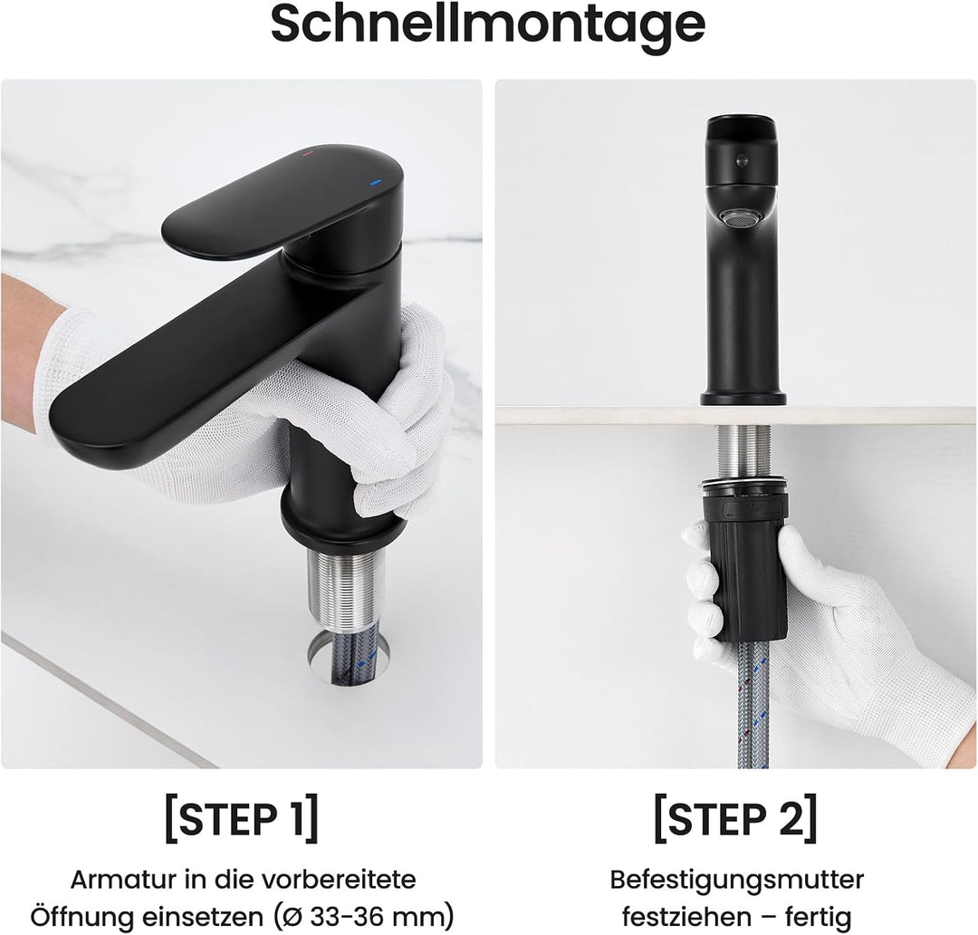 CECIPA Wasserhahn Bad Schwarz, Waschtischarmatur mit Auslauf Höhe 10cm, Schwarz