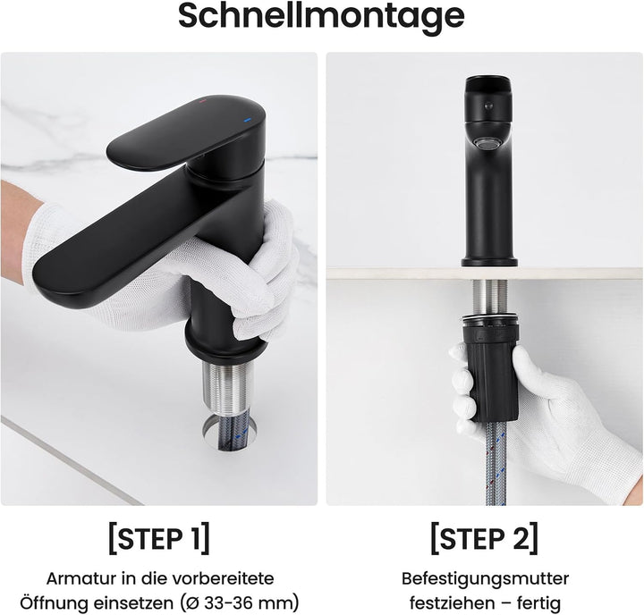 CECIPA Wasserhahn Bad Schwarz, Waschtischarmatur mit Auslauf Höhe 10cm, Schwarz