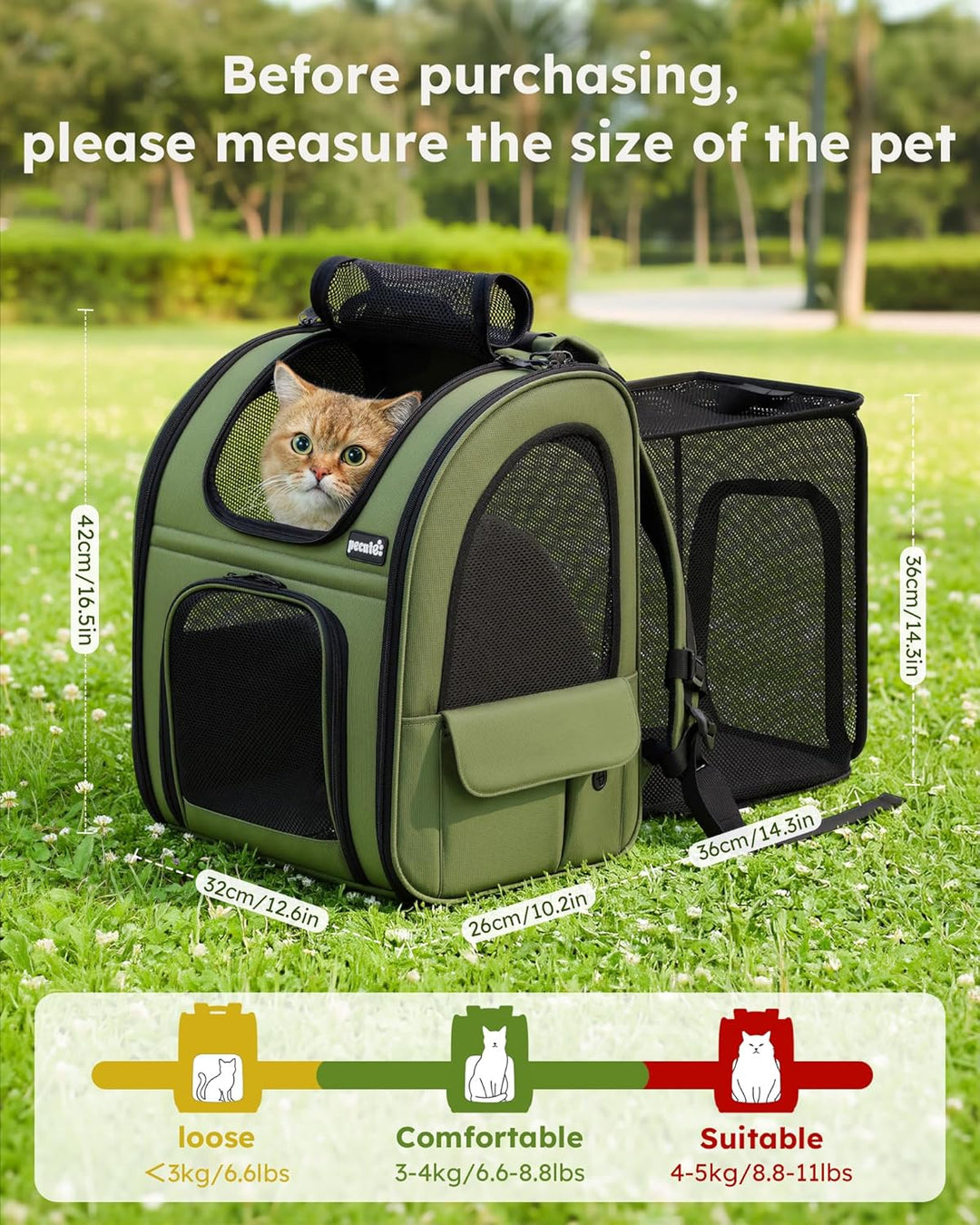 pecute Haustier Expansions Rucksüke für Hund und Katzen mit Front Opening-Mesh Fenstertaschen, Tragb