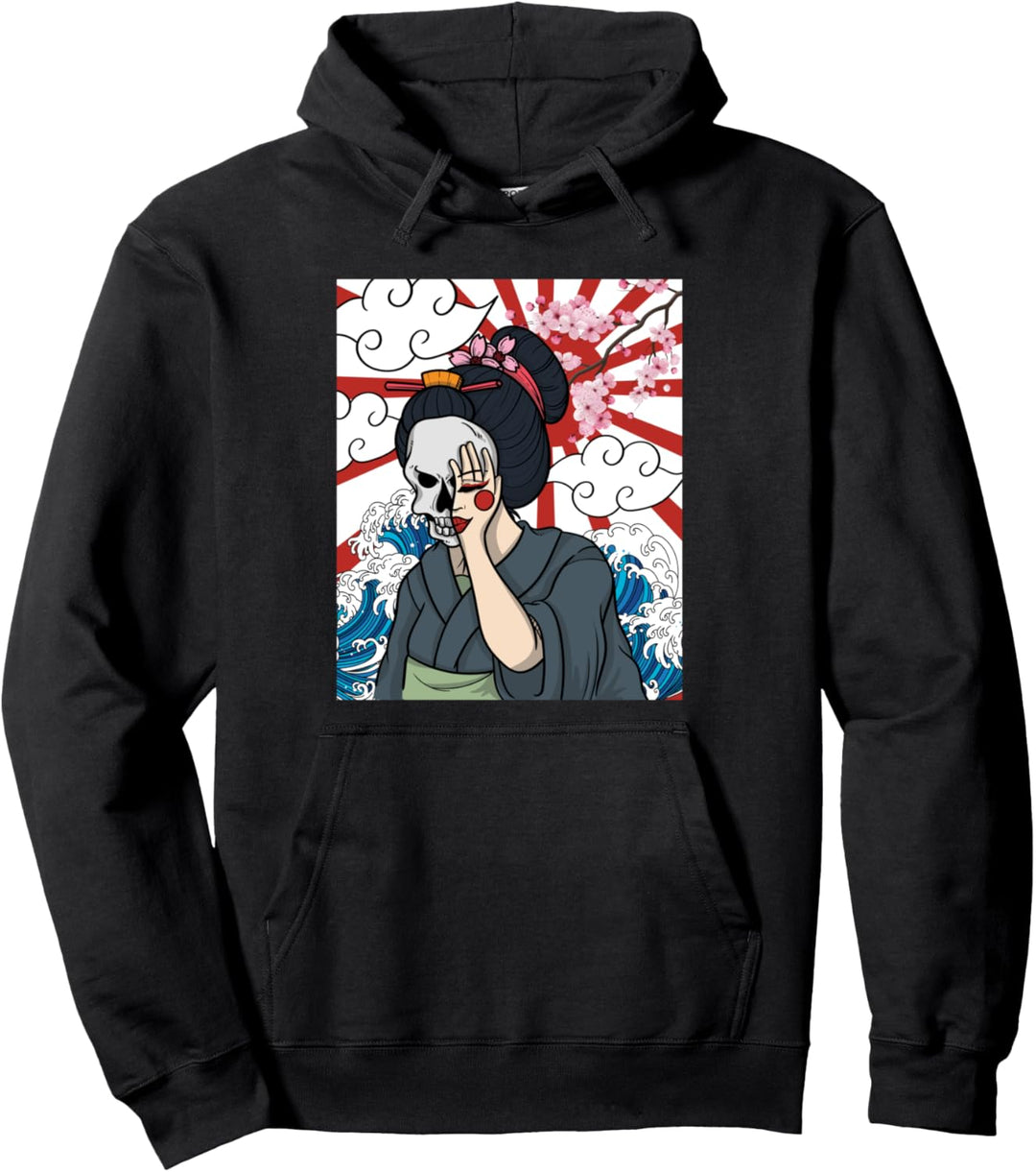 Geisha Mädchen Skelett Totenkopf traditionell Japan Pullover Hoodie