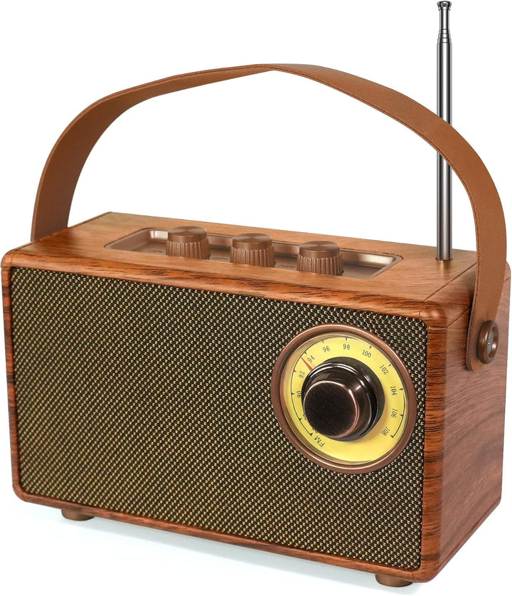 COLSUR Klassischem Retro Bluetooth Lautsprecher,Outdoor Holz Tragbarer Lautsprecher mit Nostalgie Vi