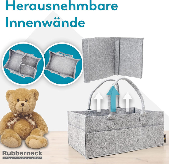 Rubberneck Baby Windel Filztasche XL - tragbare Wickeltasche, Allzweck Organizer aus Filz (Hellgrau,