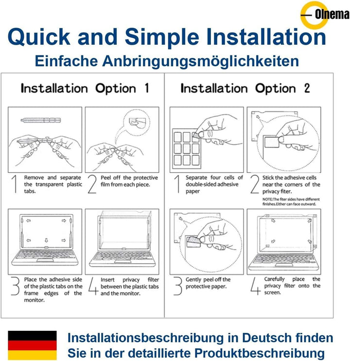 Blickschutzfilter I Privacy Filter I Blickschutzfolie I Anti-Spy Folie für Laptop und Notebook (19.0