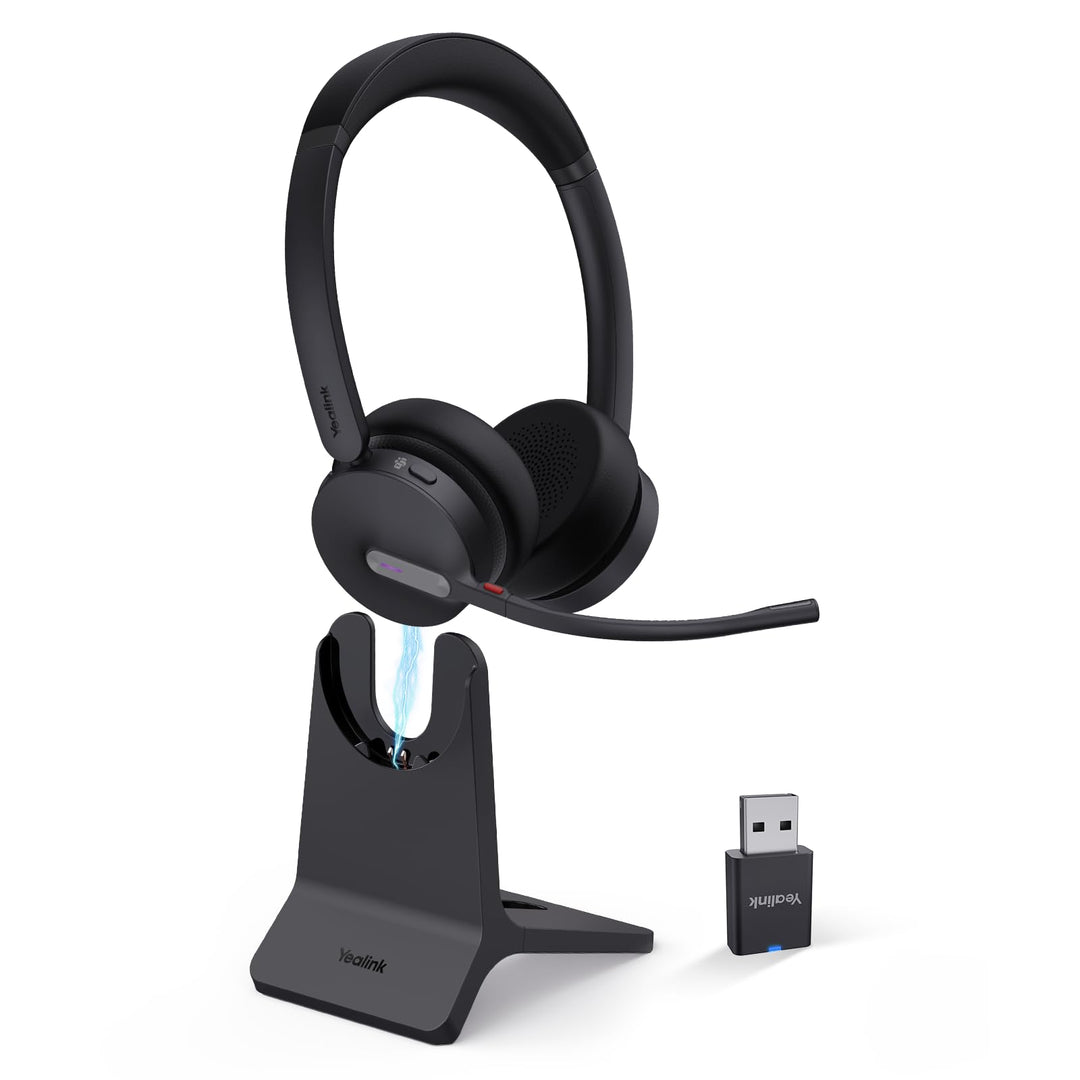 Yealink WH64 Hybrid DECT & Bluetooth Wireless Headset mit 3 Mikrofonen für die Arbeit mit Ladestände