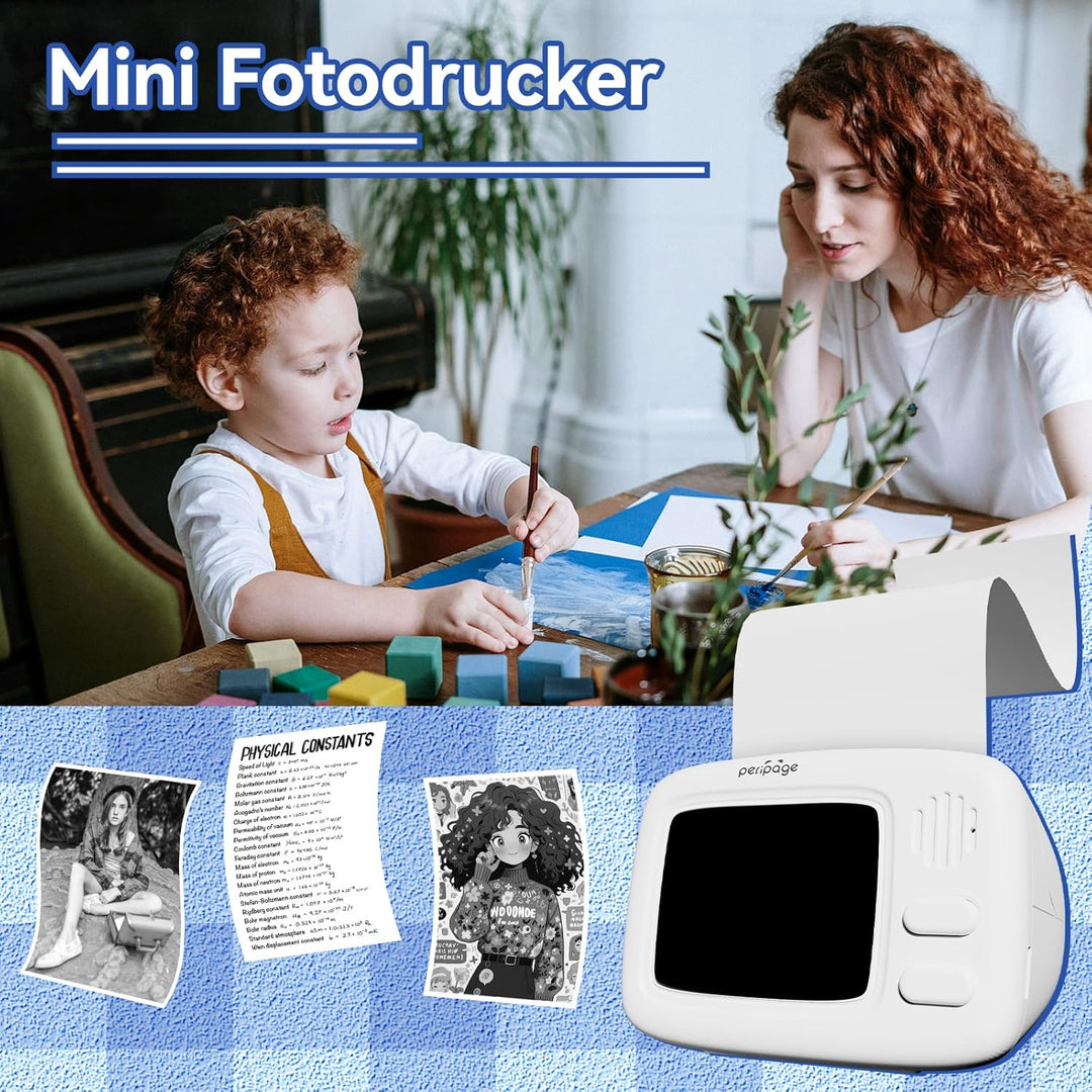 PeriPage Mini Aufkleber Thermodrucker, Tragbarer Mini Bluetooth Drucker, Taschen Thermodrucker für D