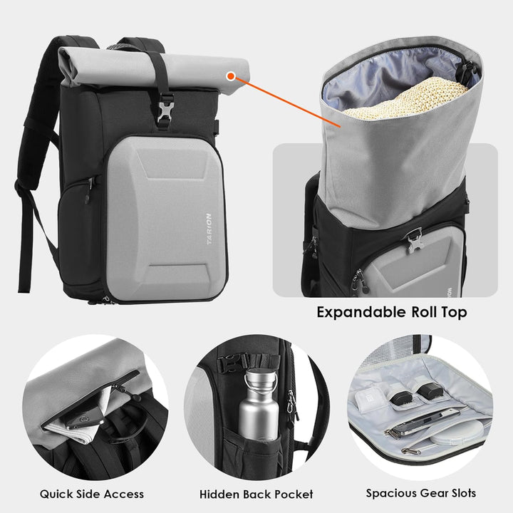 TARION Kamerarucksack Rolltop Fotorucksack mit Hartschale: Professionelle Kameratasche Spiegelreflex