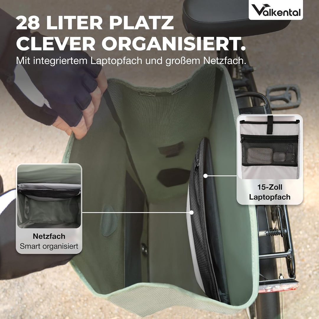 Valkental® 2in1 Reflektierende Gepäckträgertasche [28L] Abschliessbare Befestigung [PVC frei] Fahrra