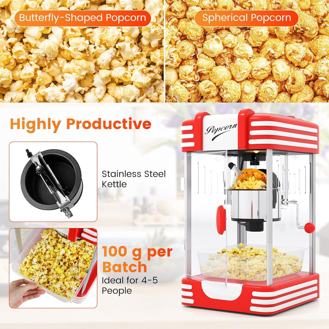 LIFEZEAL Popcornmaschine 300 W, Retro-Popcornmaker mit Innenbeleuchtung & Zubehör, Popcorngeräte mit