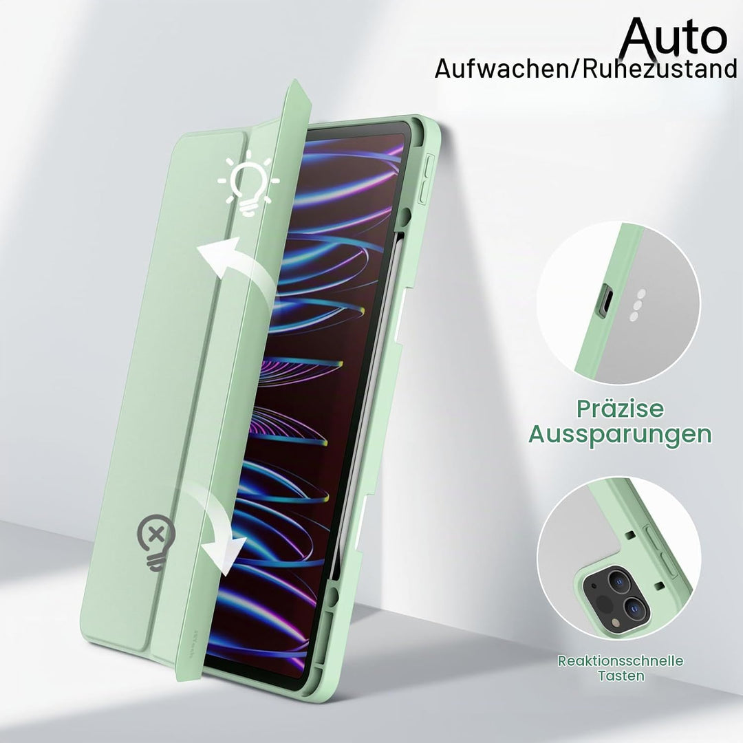 JETech Hülle für iPad Pro 12,9" 6/5/4/3 (2022/2021/2020/2018), Matcha Grün | Transparente Rückseite,