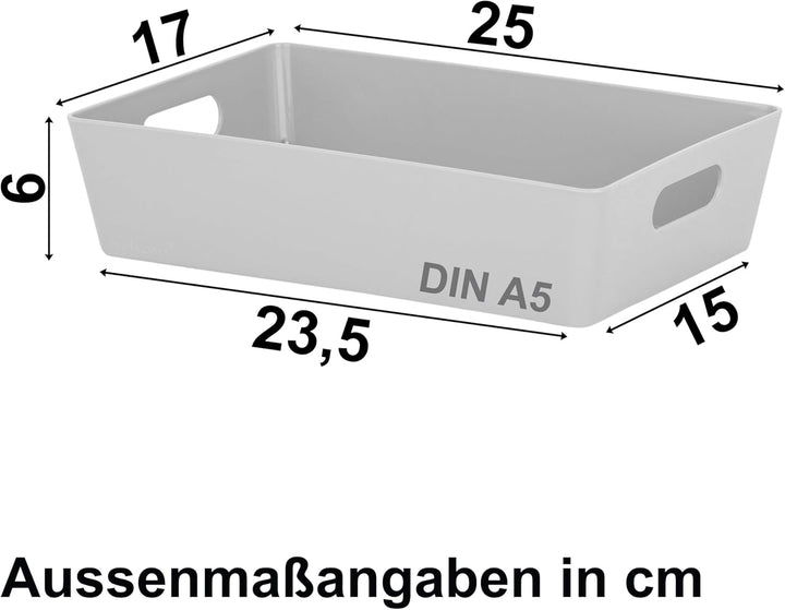 12x Ordnungsboxen - 6cm hoch - GRAU - 25x17x6cm - 2 Liter - DINA5 - Ordnungskorb - Schubladenorganiz
