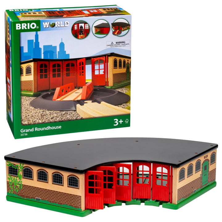 BRIO World 33736 Grosser Ringlokschuppen mit Drehscheibe - Zubehör für die BRIO Holzeisenbahn - Klei