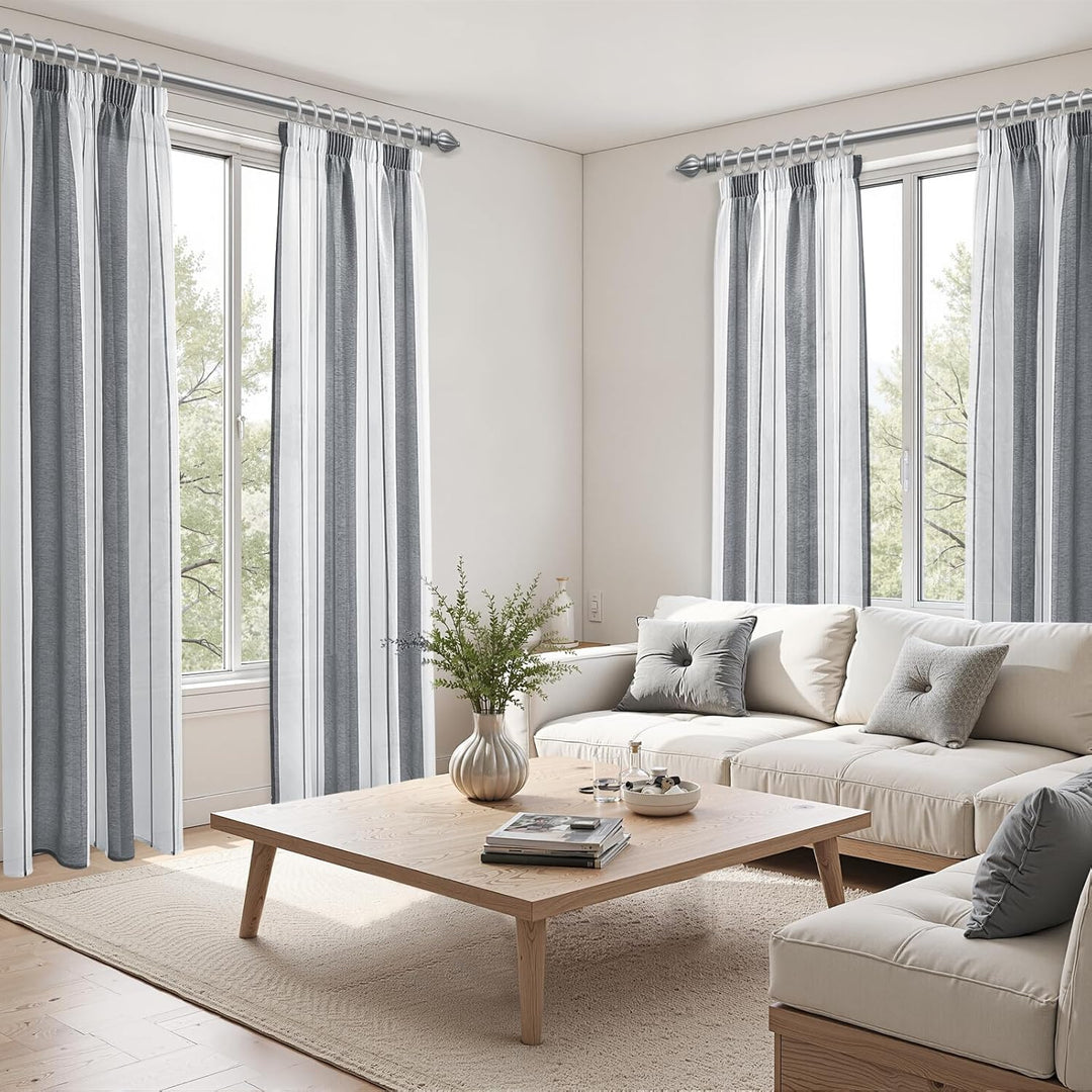 MRTREES Vorhang Halbtransparent Grau und Weiss Streifen Gardinen Mit Kräuselband Vorhänge 137x140 cm