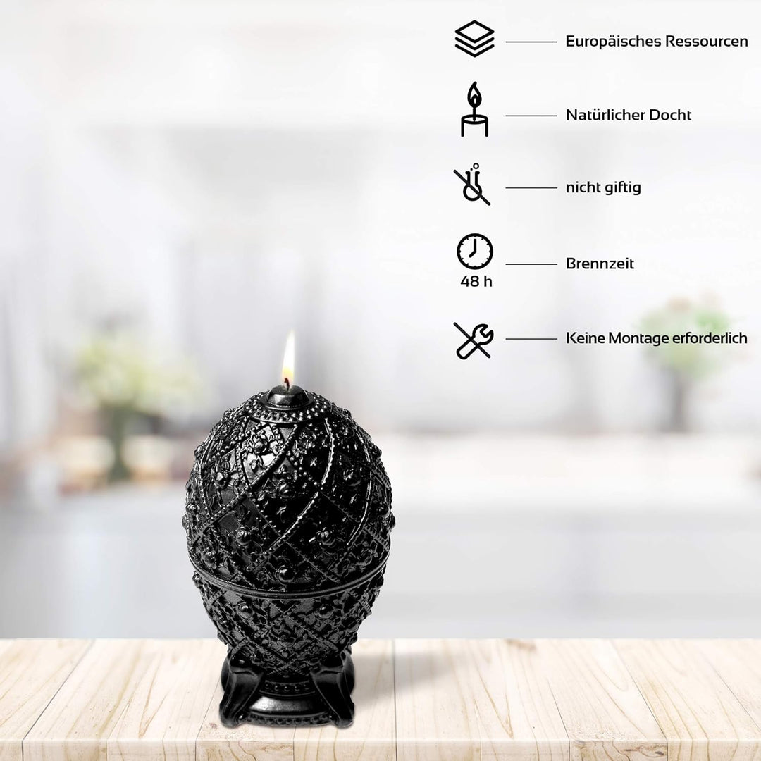 Candellana Kerze Mittleres Faberge-Ei Low Poly, Höhe: 16 cm, Handgemacht in der EU (Black Metallic),