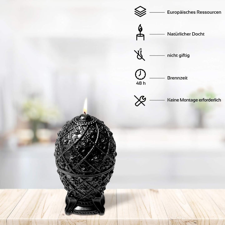 Candellana Kerze Mittleres Faberge-Ei Low Poly, Höhe: 16 cm, Handgemacht in der EU (Black Metallic),