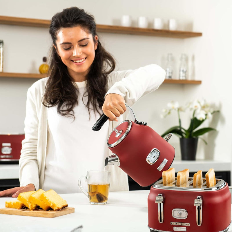 Westinghouse Retroline Frühstück-Set Rot, Toaster & Wasserkocher, 1.7 Liter, Kalkfilter & Überhitzun