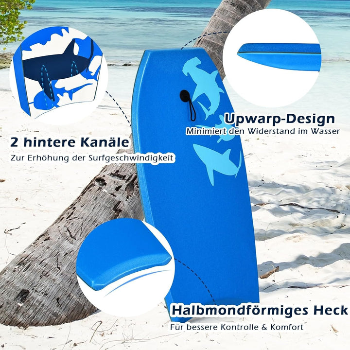 GYMAX Surfbrett, Schwimmbrett mit Zugseil &amp; EPS Schaumstoff-Kern, Bodyboard Surfboard für Kinder &amp; E