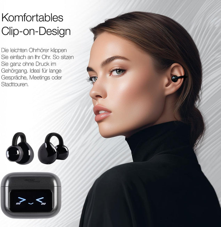 auvisio Headset: 2er-Set Clip-on-Ohrhörer & KI-Echtzeitübersetzer für 115 Sprachen, App (Echtzeit-Üb