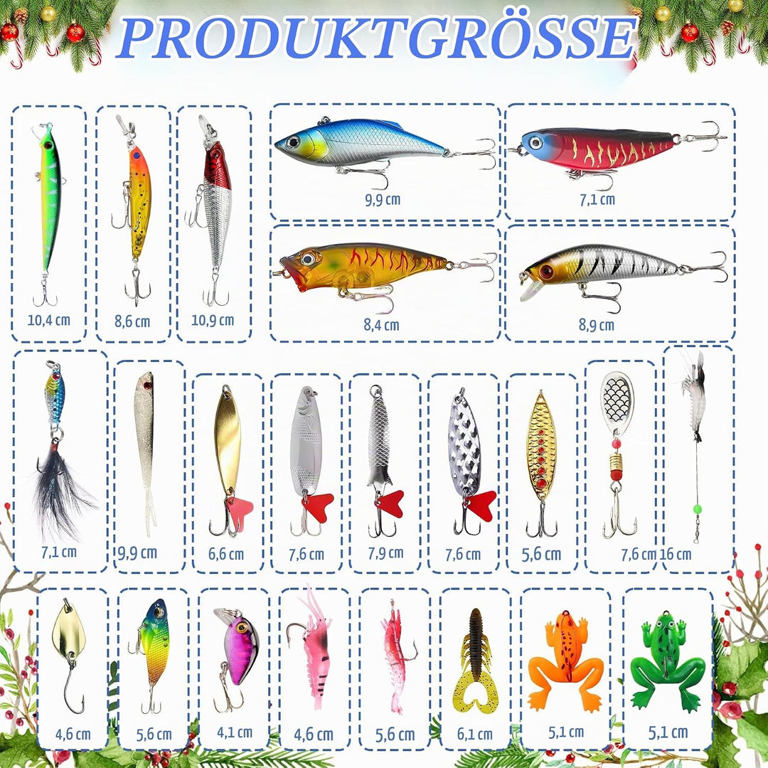 Tylices Angeln Adventskalender 2025 Angler Angelkalender, 24 Angeln Köder Set Angellieber Angel Weih