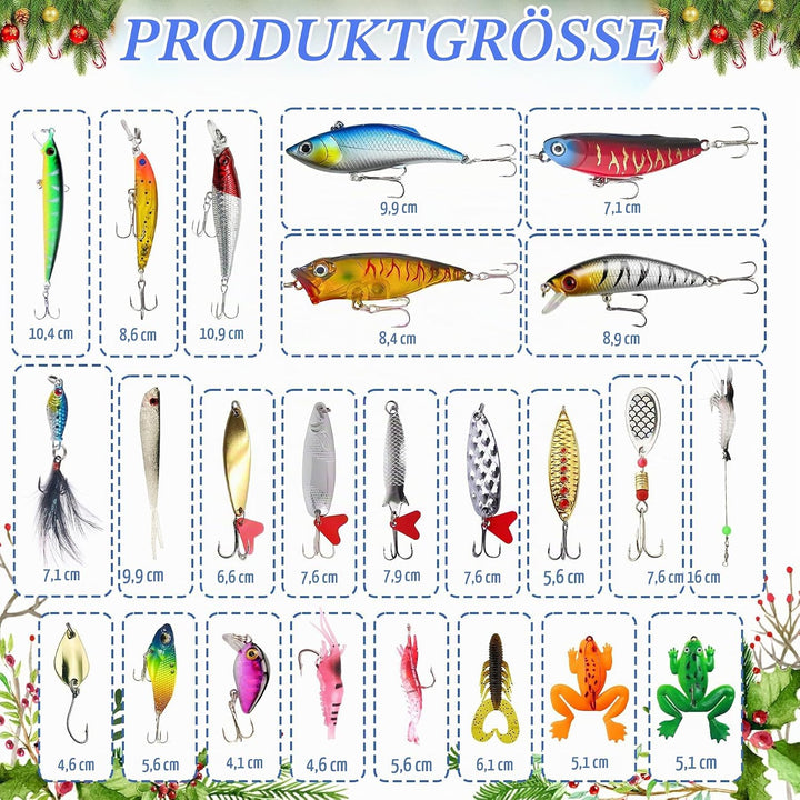 Tylices Angeln Adventskalender 2025 Angler Angelkalender, 24 Angeln Köder Set Angellieber Angel Weih