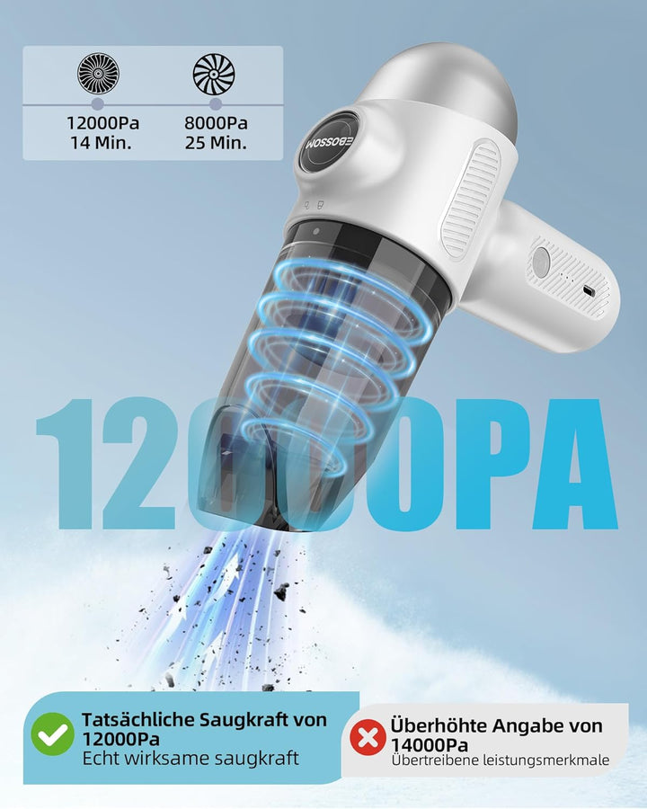 Handstaubsauger Akku 4-in-1,12KPA Handstaubsauger Kabellos,Auto Staubsauger Stark,2-Gang Autostaubsa