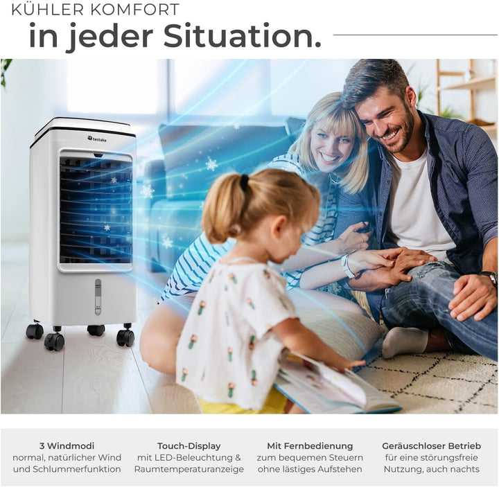 tectake® Mobiles Klimagerät 3in1, Ventilator, Air Conditioner ohne Abluftschlauch, mobiler Luftkühle