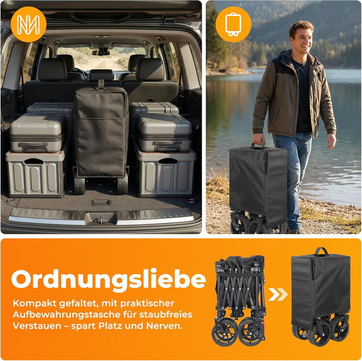 Homecall Bollerwagen Faltbar 200L, Bis 200KG mit Regenschutz, Bremsen | Strandwagen Klappbar mit Ref