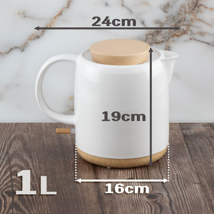 Elektrischer Wasserkocher aus Keramik mit Holz-Deckel, 1 Liter Volumen, weiss - Modernes Design. 120
