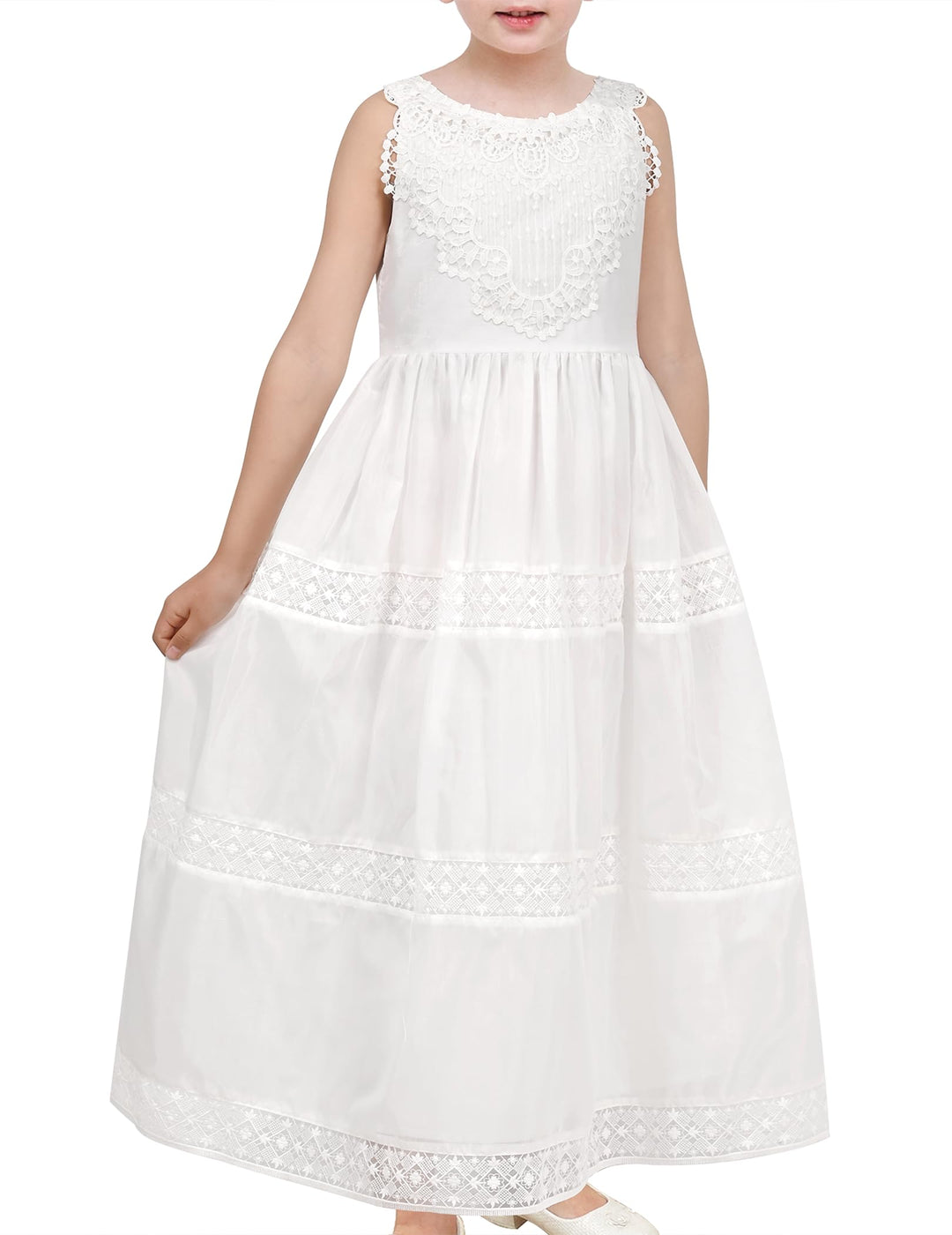 Sunny Fashion Mädchen Kleid Blume Schnüren Saum Hochzeit Erstkommunion Gr. 110-158 134 Weisser Spitz