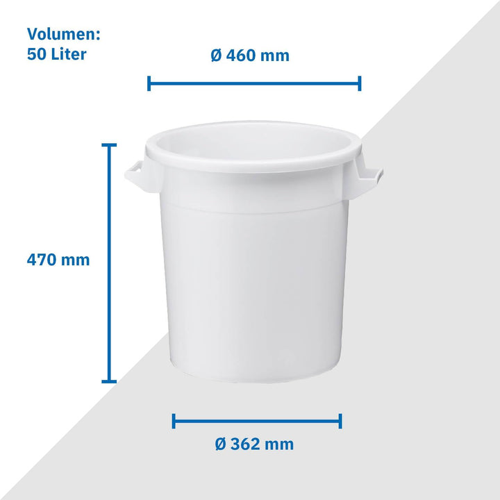 50 Liter Kunststofftonne mit Griffen + Deckel, lebensmittelecht, stapelbar, Stabiler Eimer, Plastikt