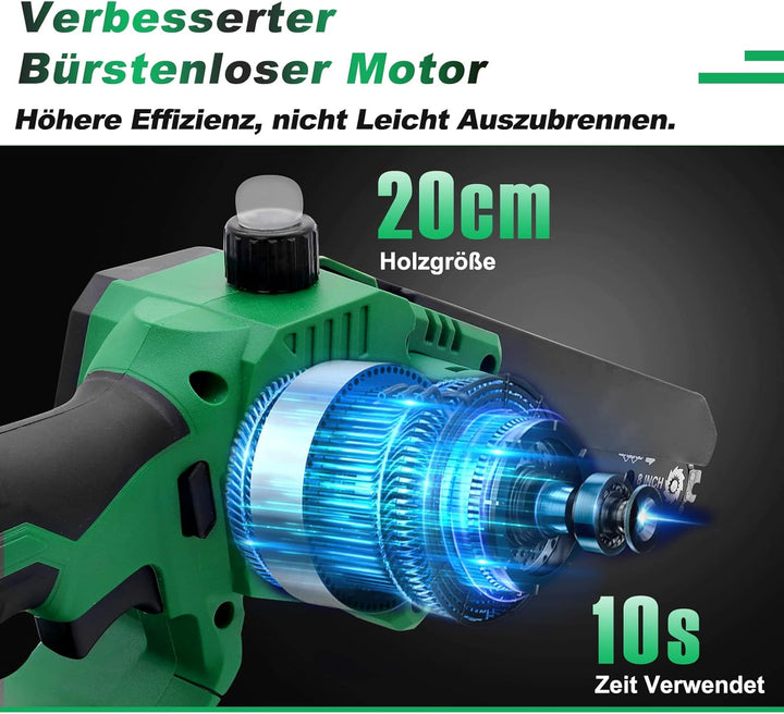 Goldsea Akku Kettensäge, 8 Zoll Mini Kettensäge mit Akku Öltank Max 21V 4.0Ah, Bürstenloser Motor, W