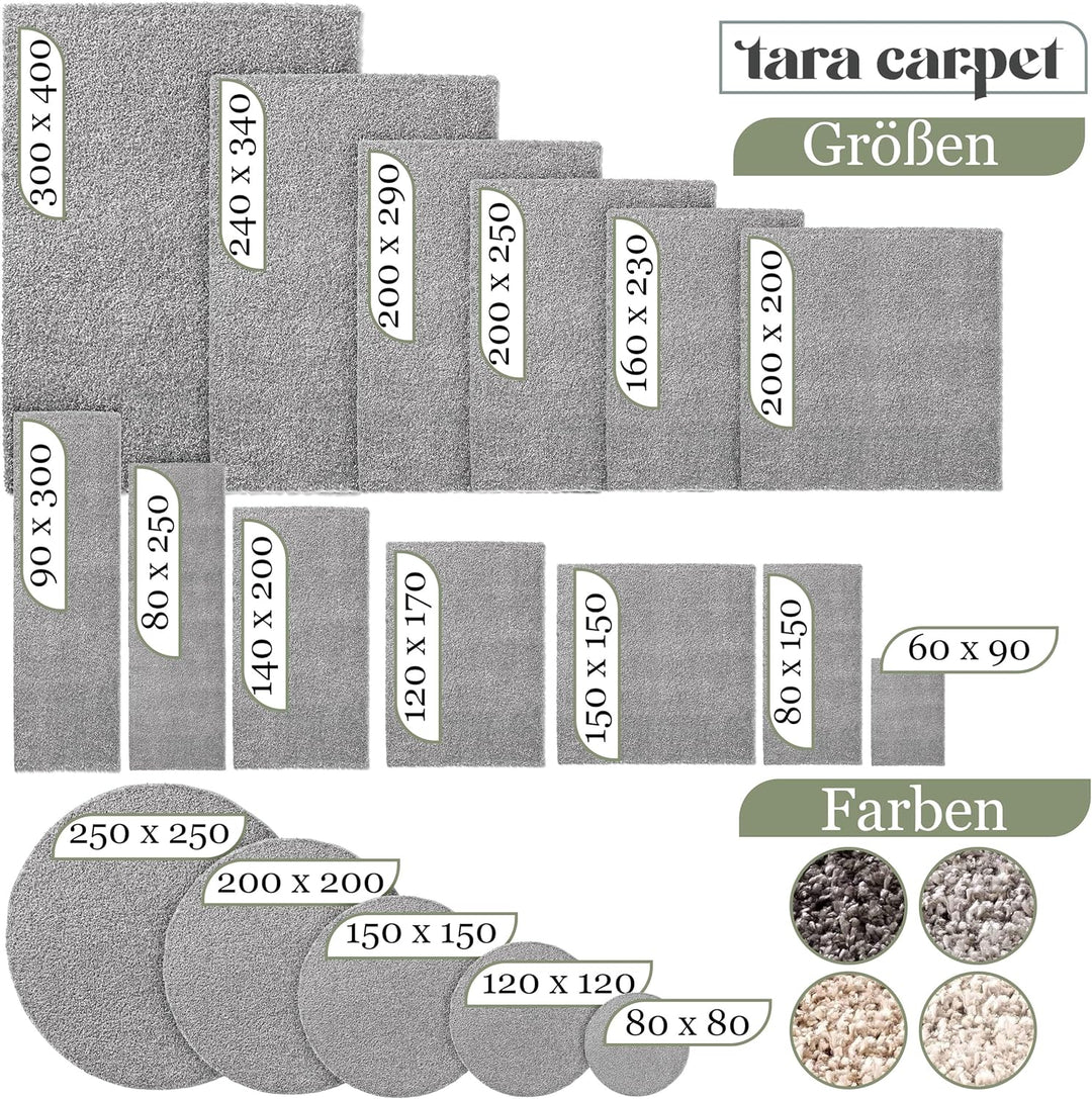 Taracarpet Shaggy Teppich Wohnzimmer Venezia Hochflor Langflor Teppiche modern Grau 120 cm rund 120x