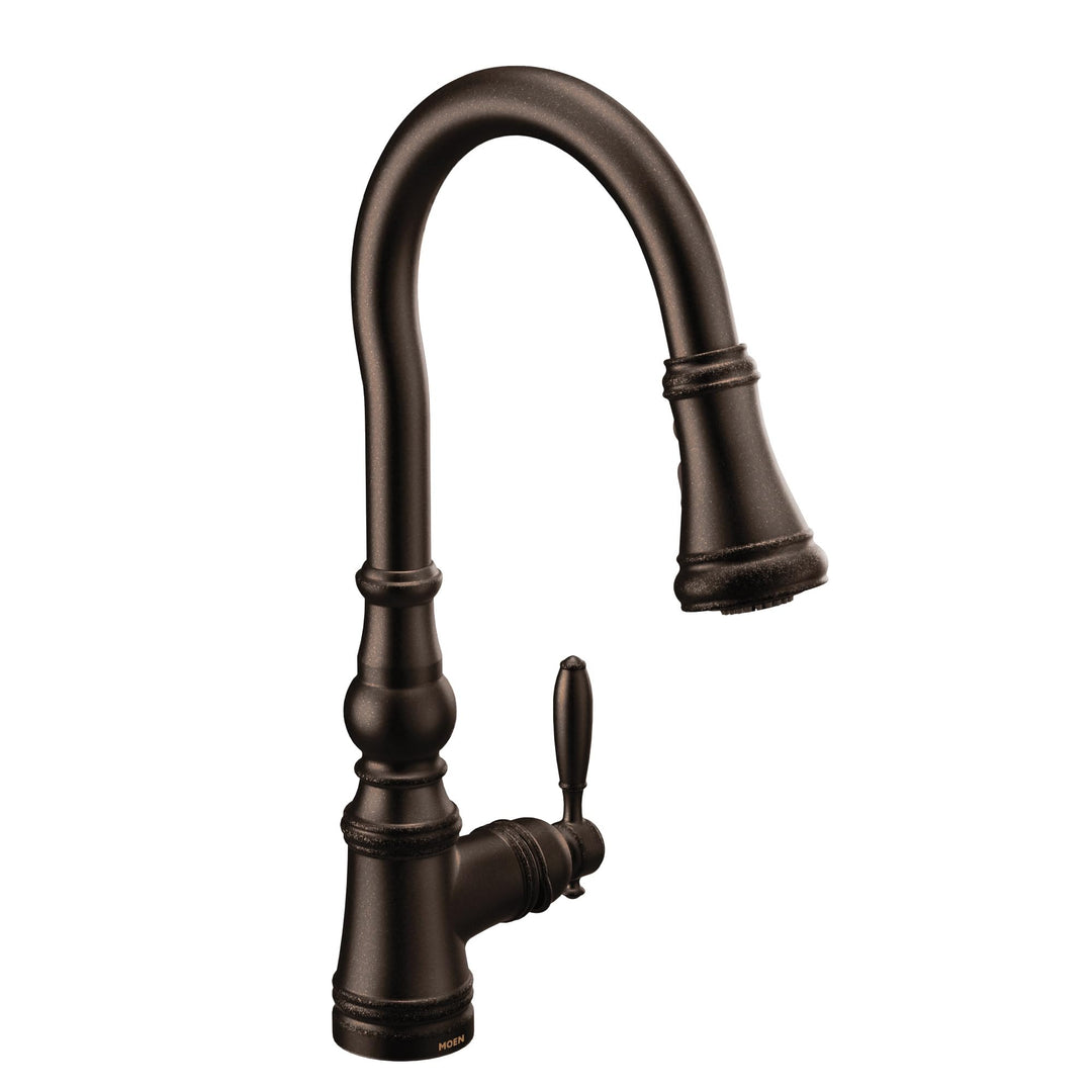 Moen S73004ORB Weymouth Schäferhaken Pulldown Küchenarmatur mit Metallstab mit Power Boost, ölgerieb