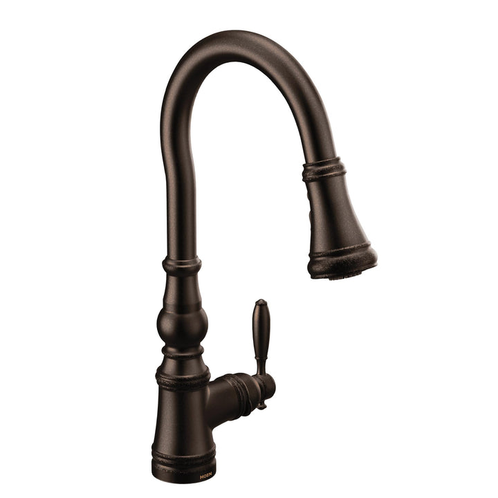 Moen S73004ORB Weymouth Schäferhaken Pulldown Küchenarmatur mit Metallstab mit Power Boost, ölgerieb
