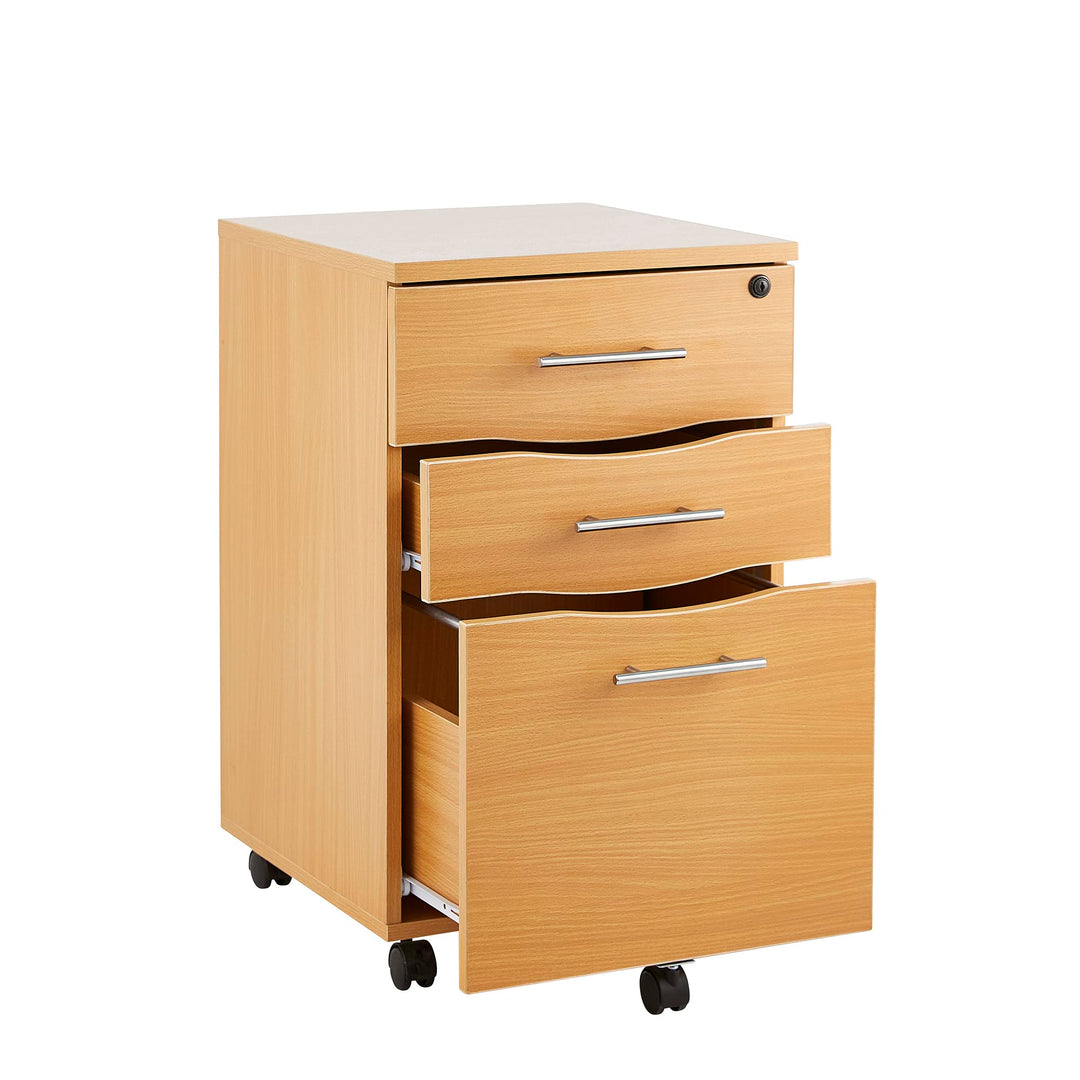 MMT Furniture Designs Ltd MT Products Mobilschrank mit 3 Schubladen, abschliessbar, Buche, für Schre